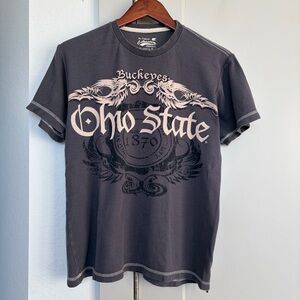 Y2K OHIO STATE GREY GRUNGE SKATER GRAPHIC THERMAL SHORT SLEEVE TSHIRT MEN MEDIUM